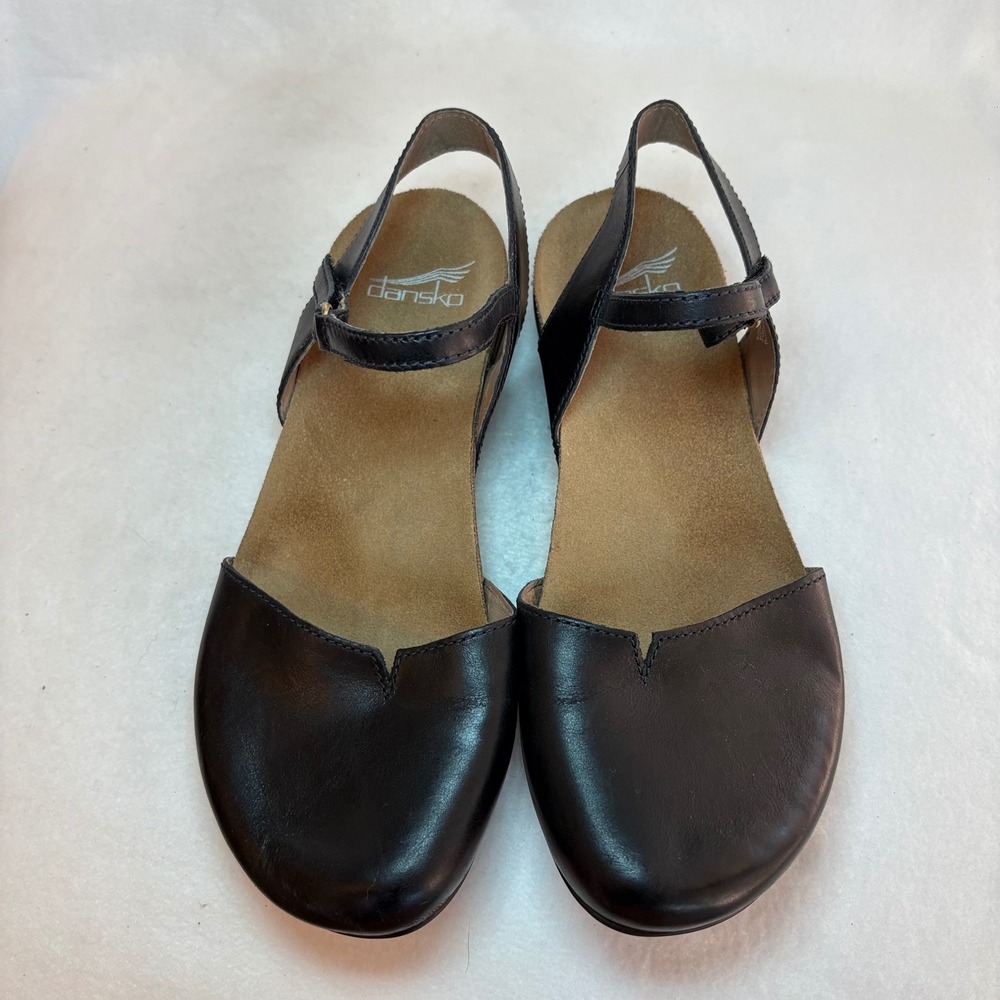 Dansko Fawna Black Leather Mary Jane Strappy Flat Sandals Women Size 38